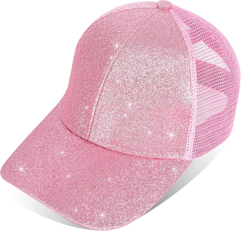 BROMZ Girls Glitter Baseball Cap Kids Ponytail Hat Adjustable Summer Mesh Trucker Hats for 4-12 Years - Image 5